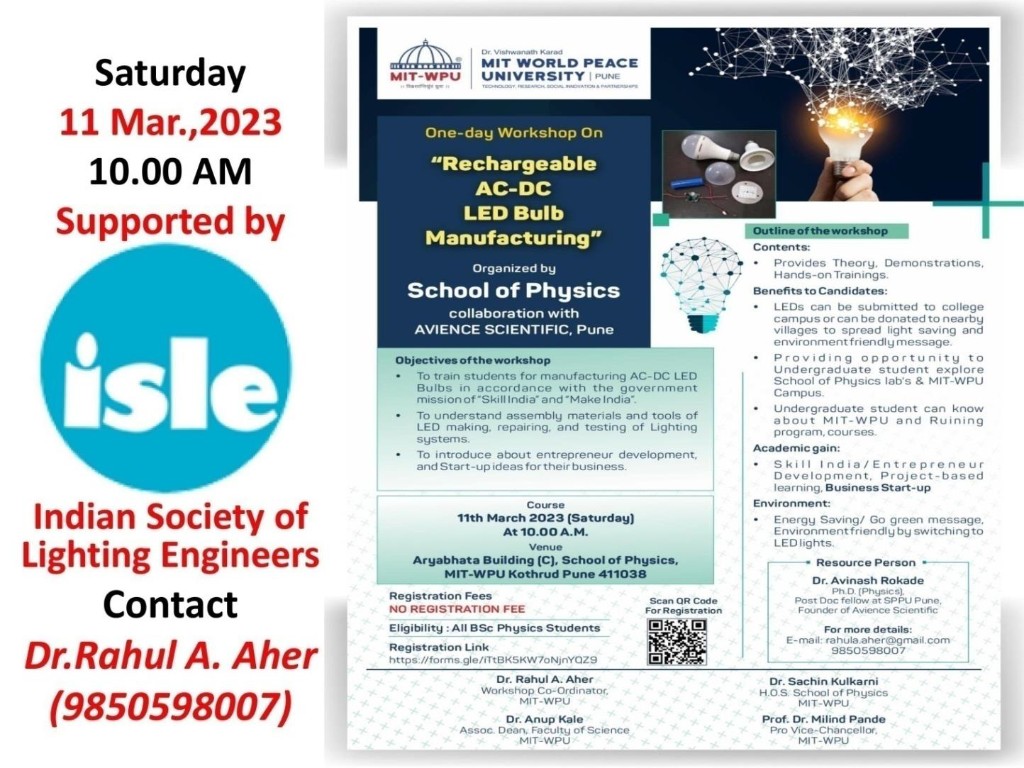 Workshop details — MIT-WPU LED bulb manufacturing programme supported by ISLE
